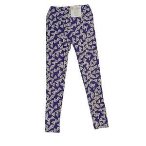 Lularoe Womens Leggings One Size Paper Airplane Print Purple & White Soft Stretc